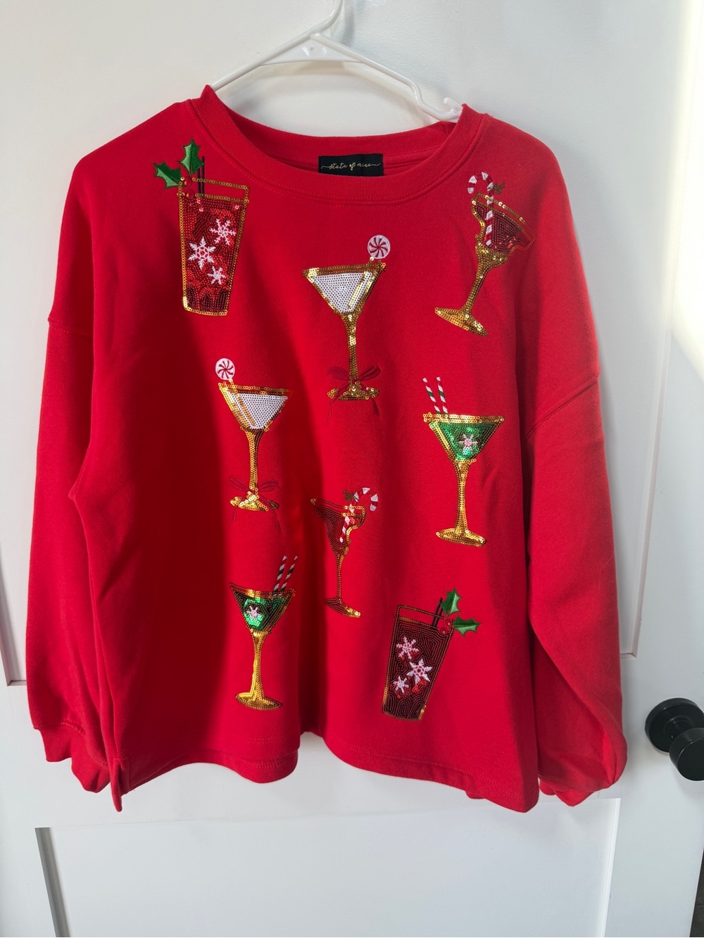 Red Sequin Cocktail Sweatshirt- M- Christmas Party